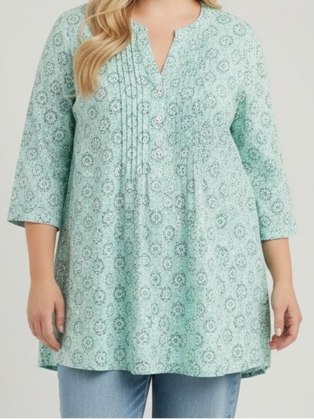 Talbots Mint Green Lace-Pattern Tunic Top